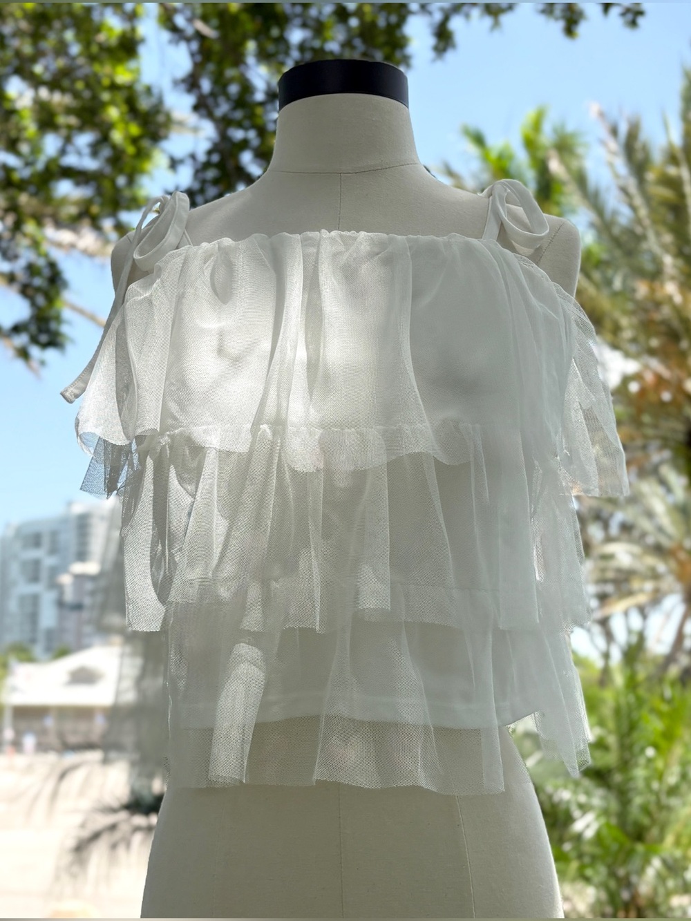 Rachel Zoe White Tulle Tank Top Size M Layered Ruffled Ties Romantic Feminine